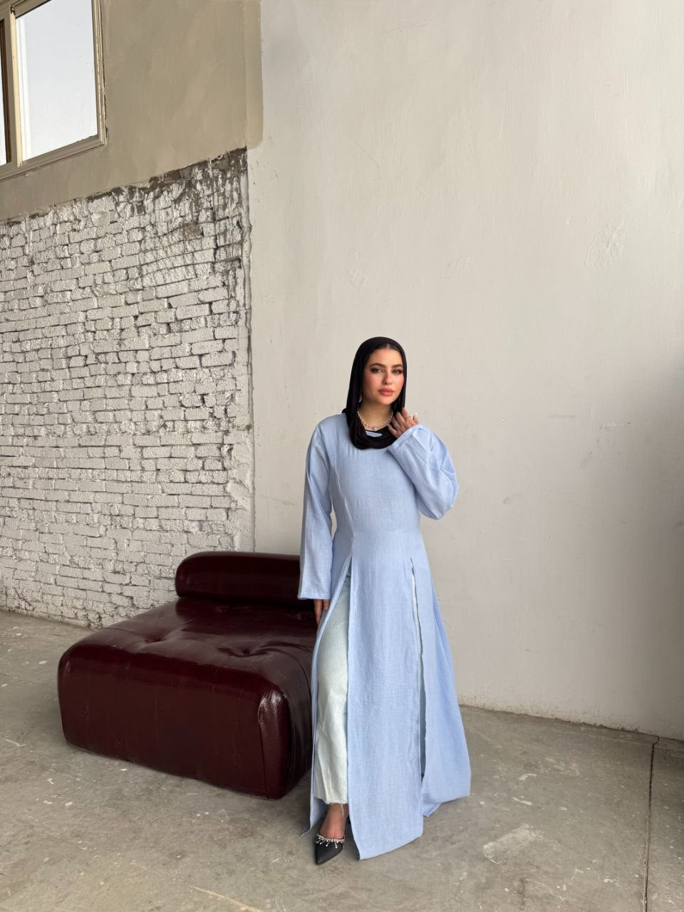 Tie-Back Long Linen Blouse