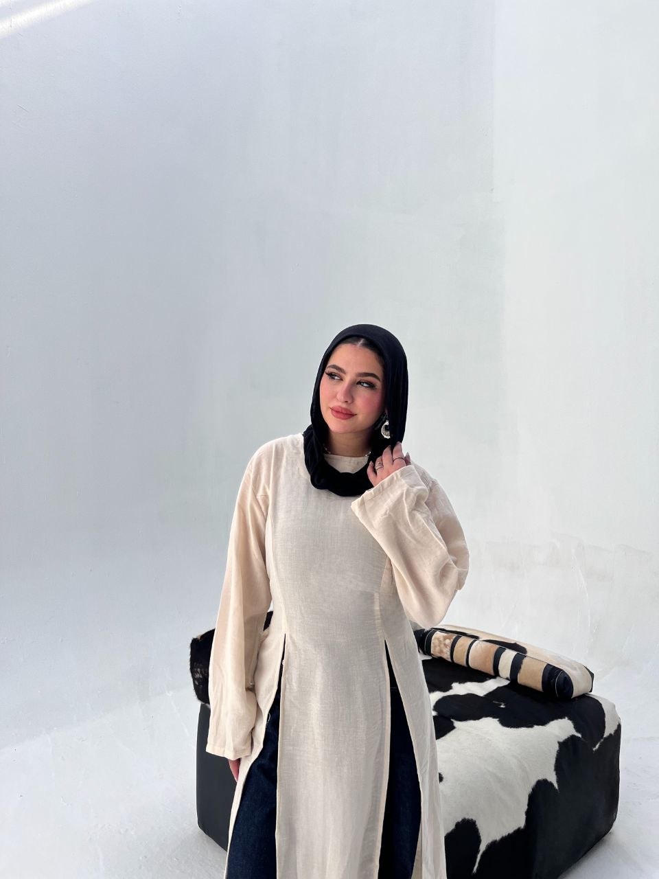 Tie-Back Long Linen Blouse
