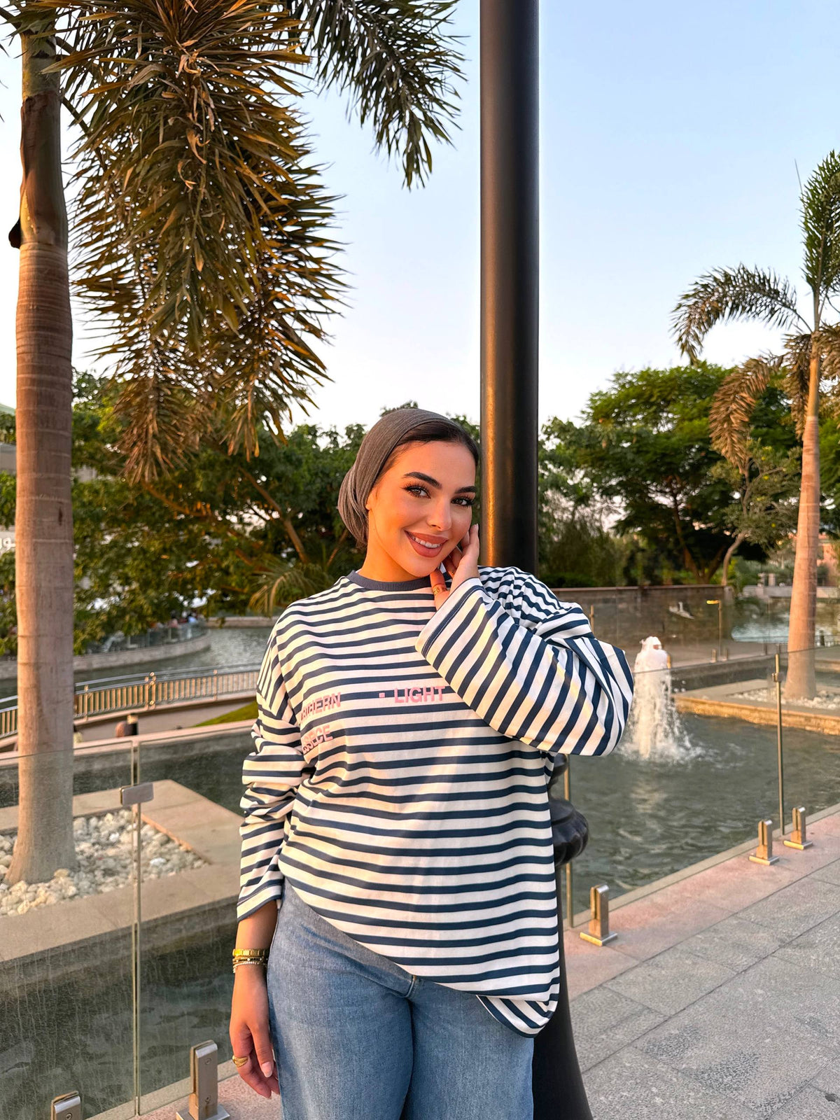 Oversized Striped Cotton Graphic Tee