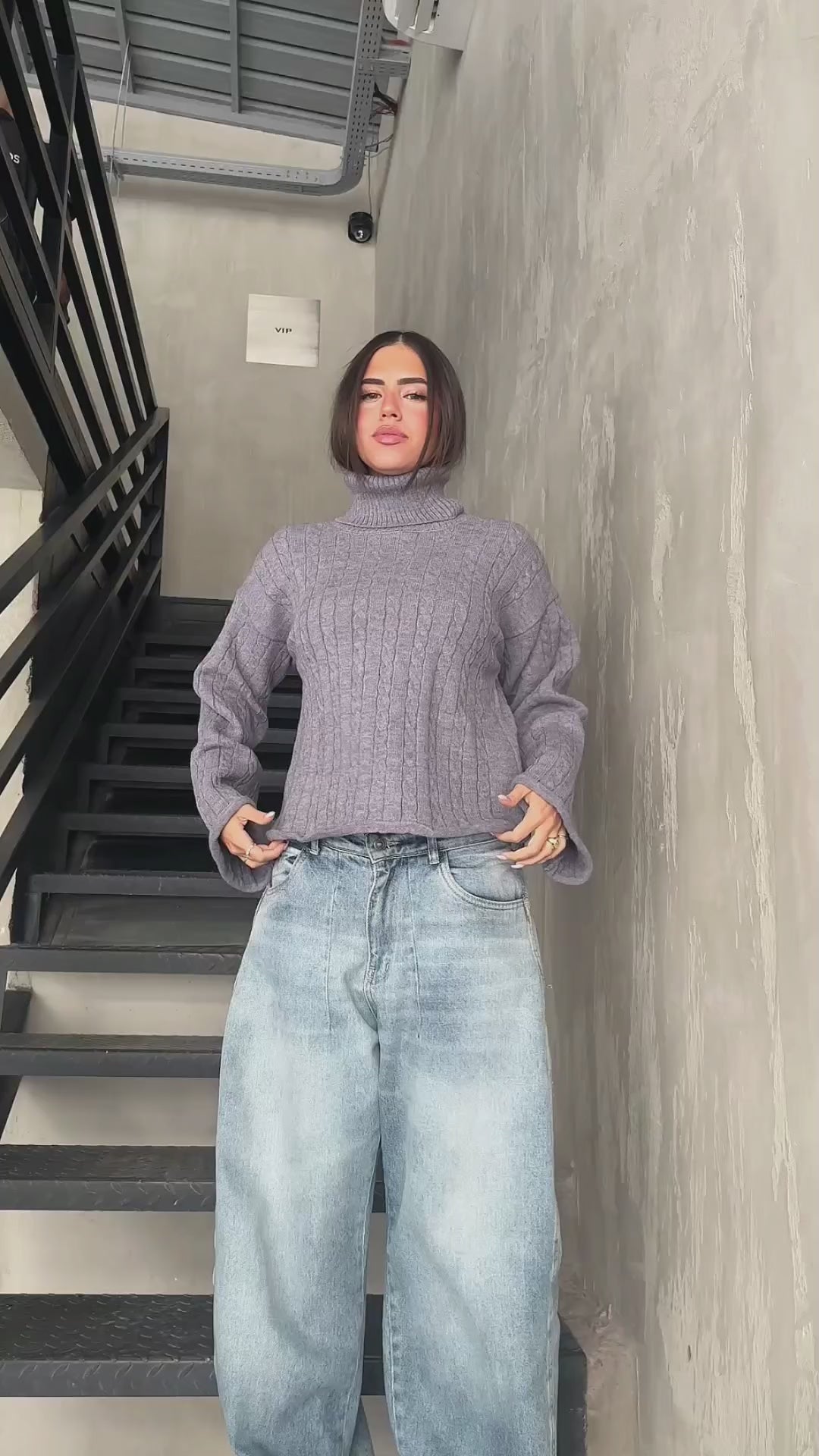 Cable Knit Flared Sleeve Turtleneck Sweater