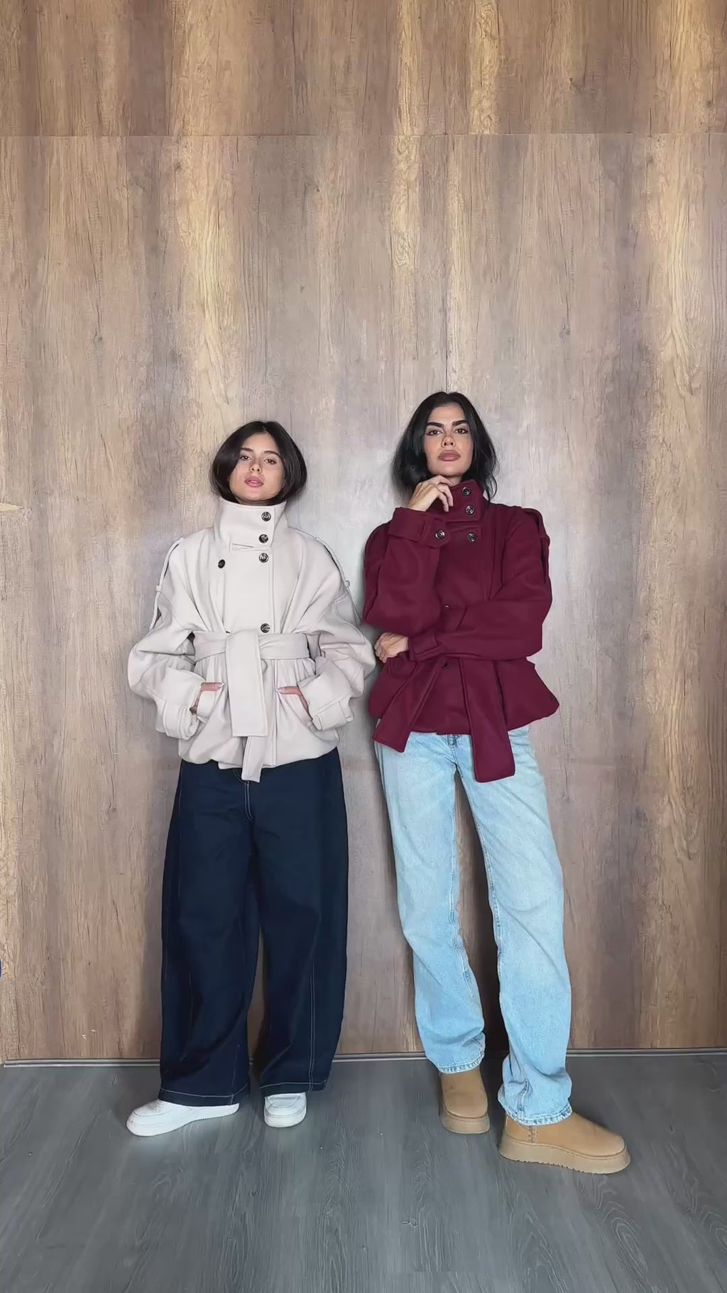 Belted High-Collar Melton Jacket