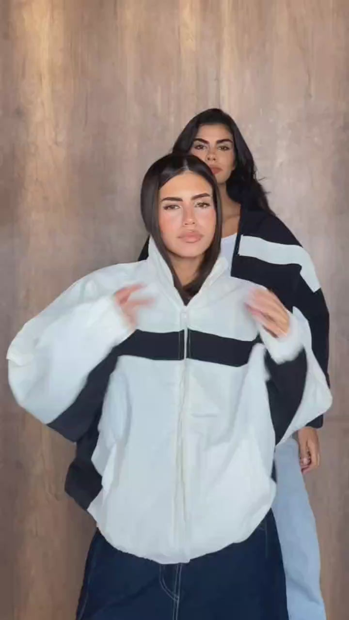 Oversized Contrast-Stripe Track Jacket
