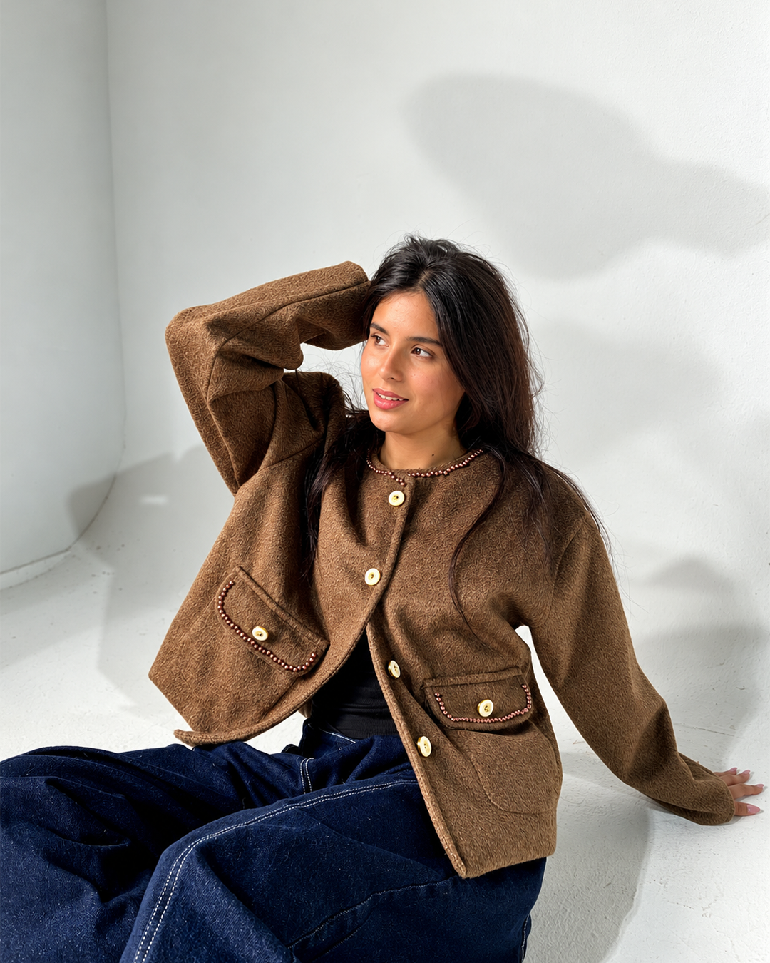 Beaded-Trim Collarless Jacket