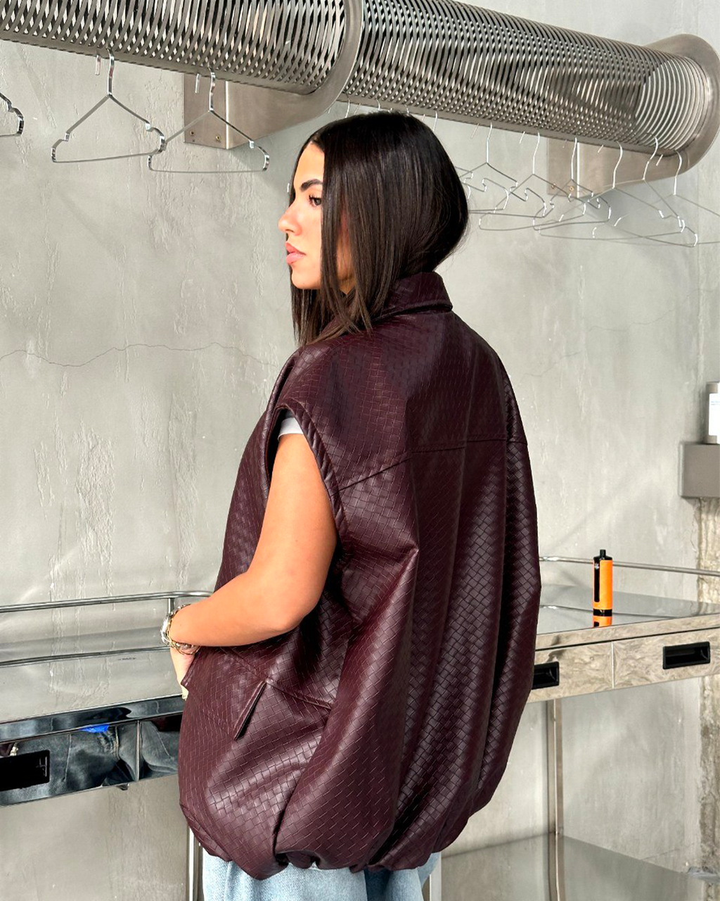 Croc-Effect Leather Zip-Up Vest