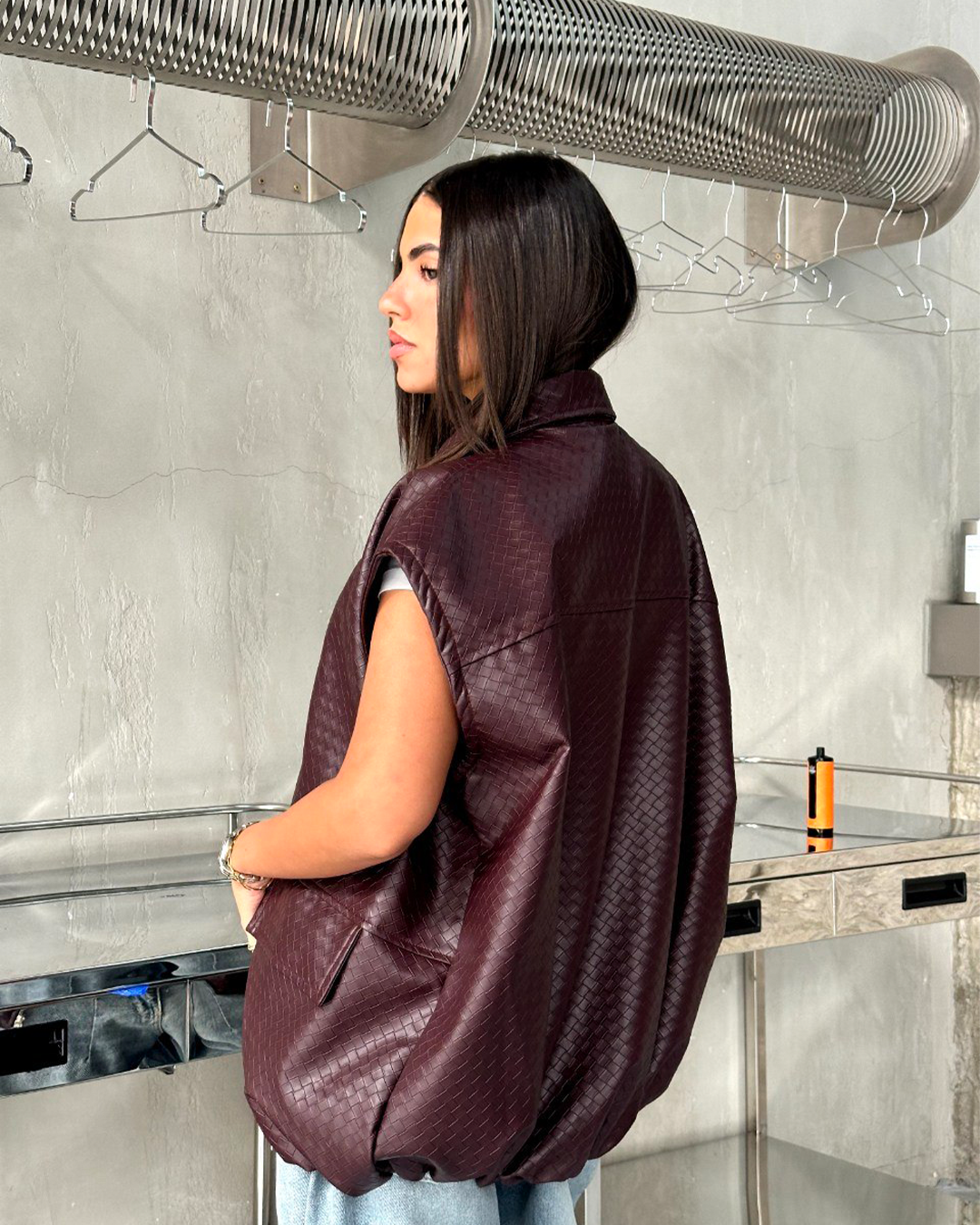 Croc-Effect Leather Zip-Up Vest