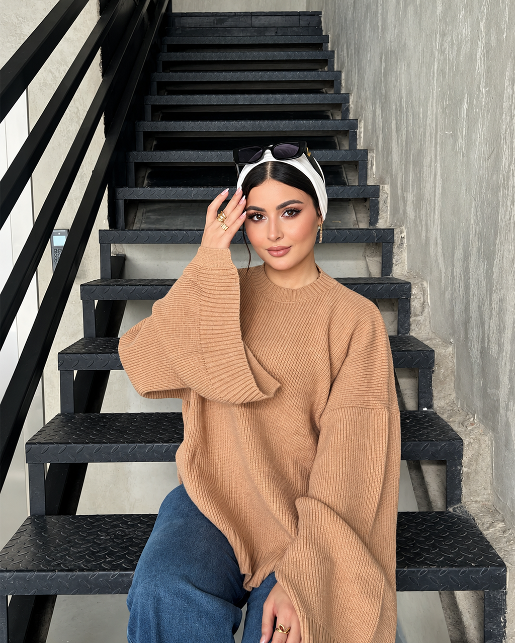 Oversized Ribbed Knit Bell Sleeve Sweater