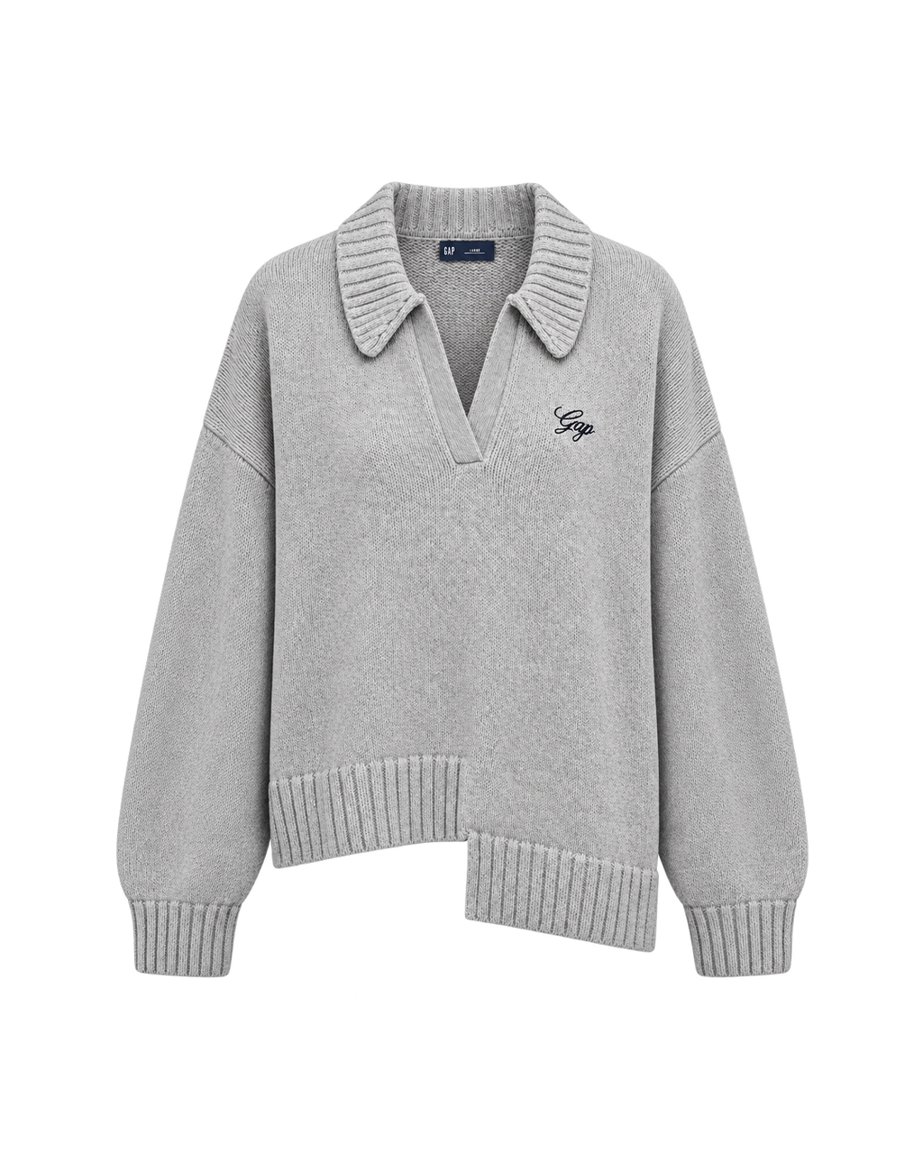 Asymmetric Hem Polo Knit Sweater