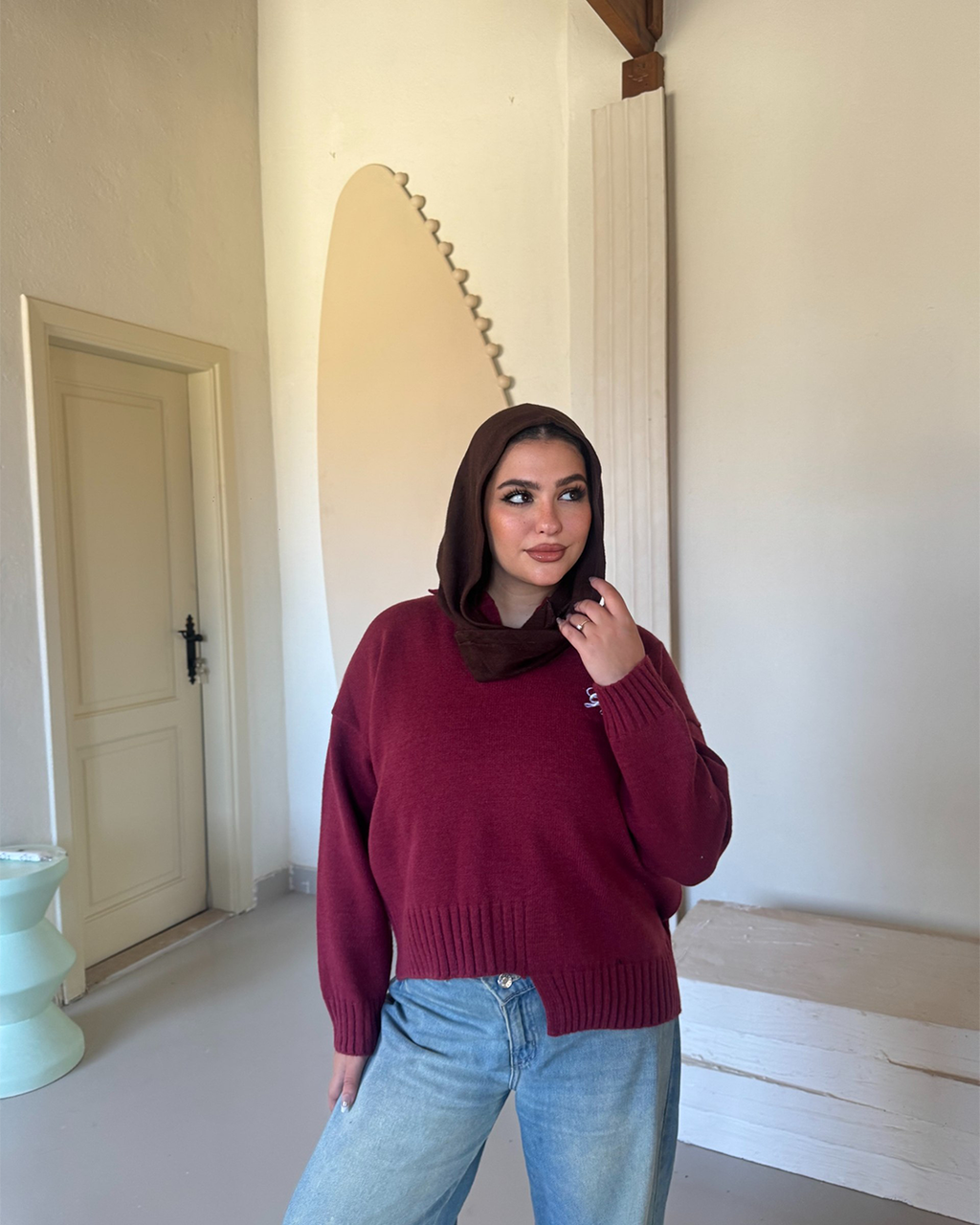 Asymmetric Hem Polo Knit Sweater