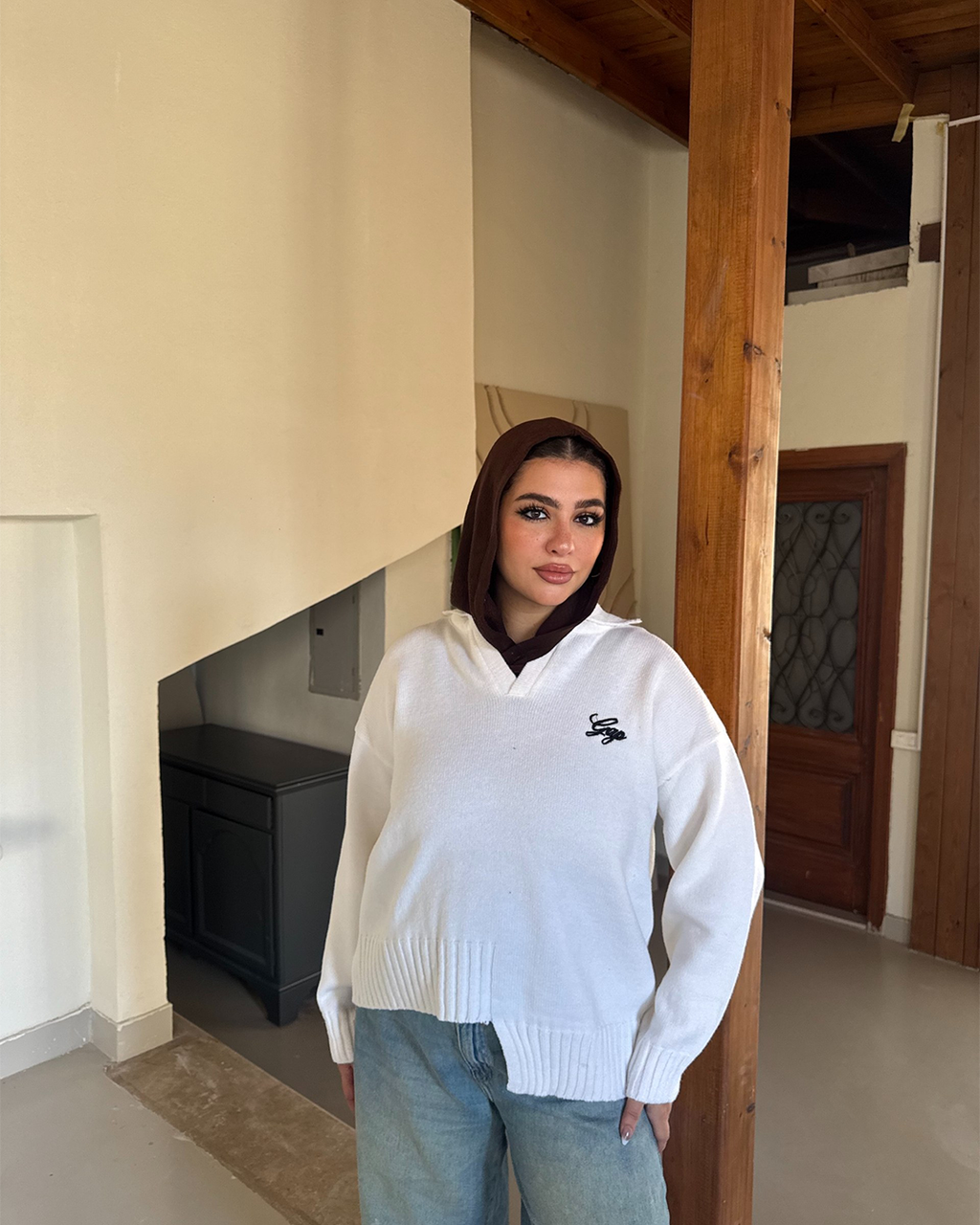 Asymmetric Hem Polo Knit Sweater