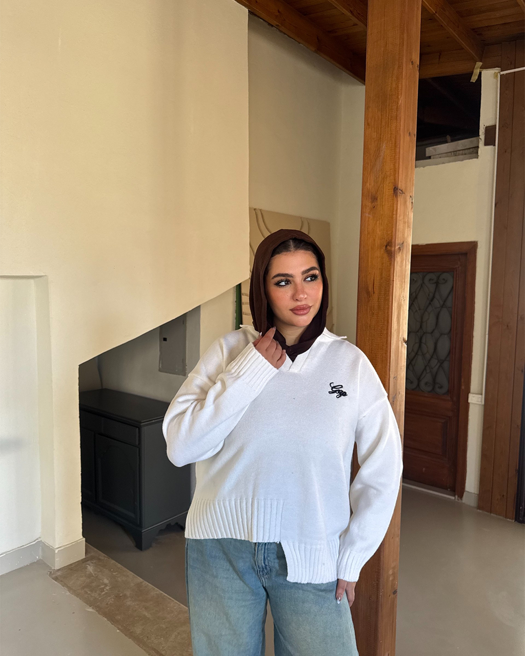 Asymmetric Hem Polo Knit Sweater