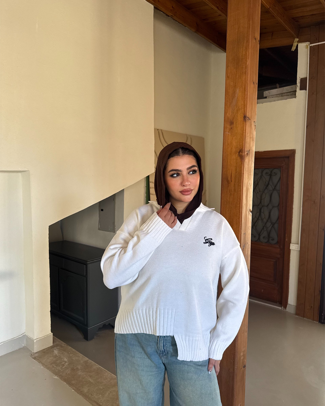 Asymmetric Hem Polo Knit Sweater