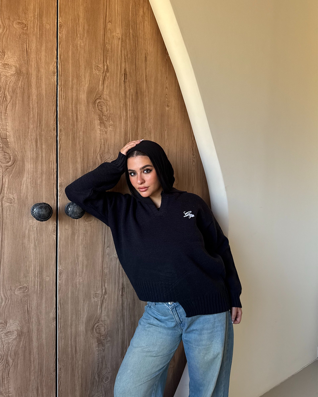Asymmetric Hem Polo Knit Sweater