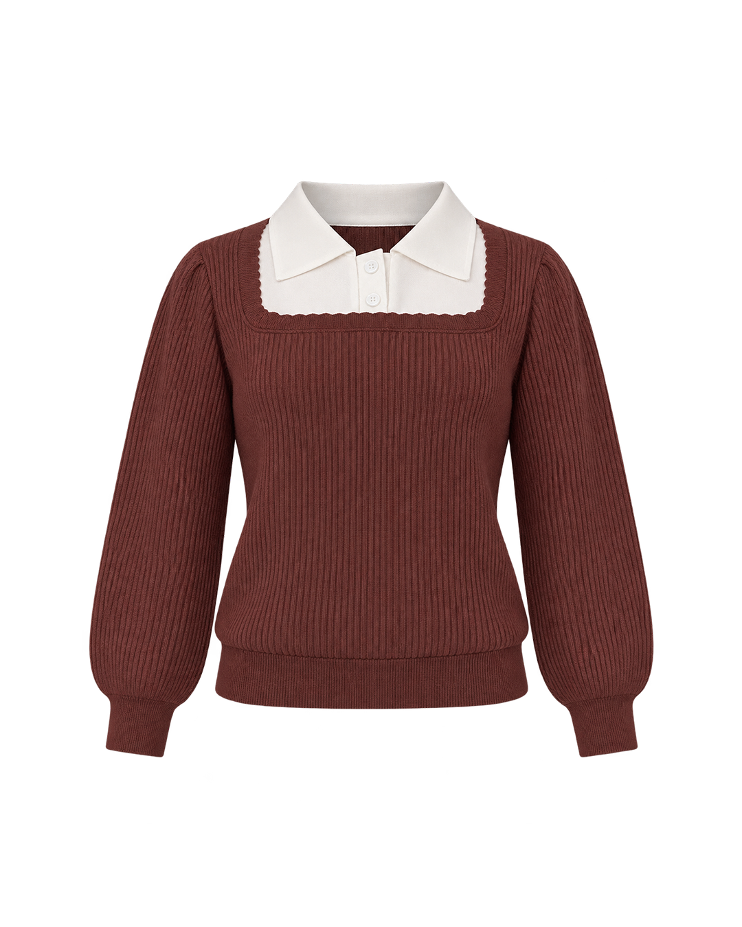 Contrast Collar Ribbed Knit Sweater