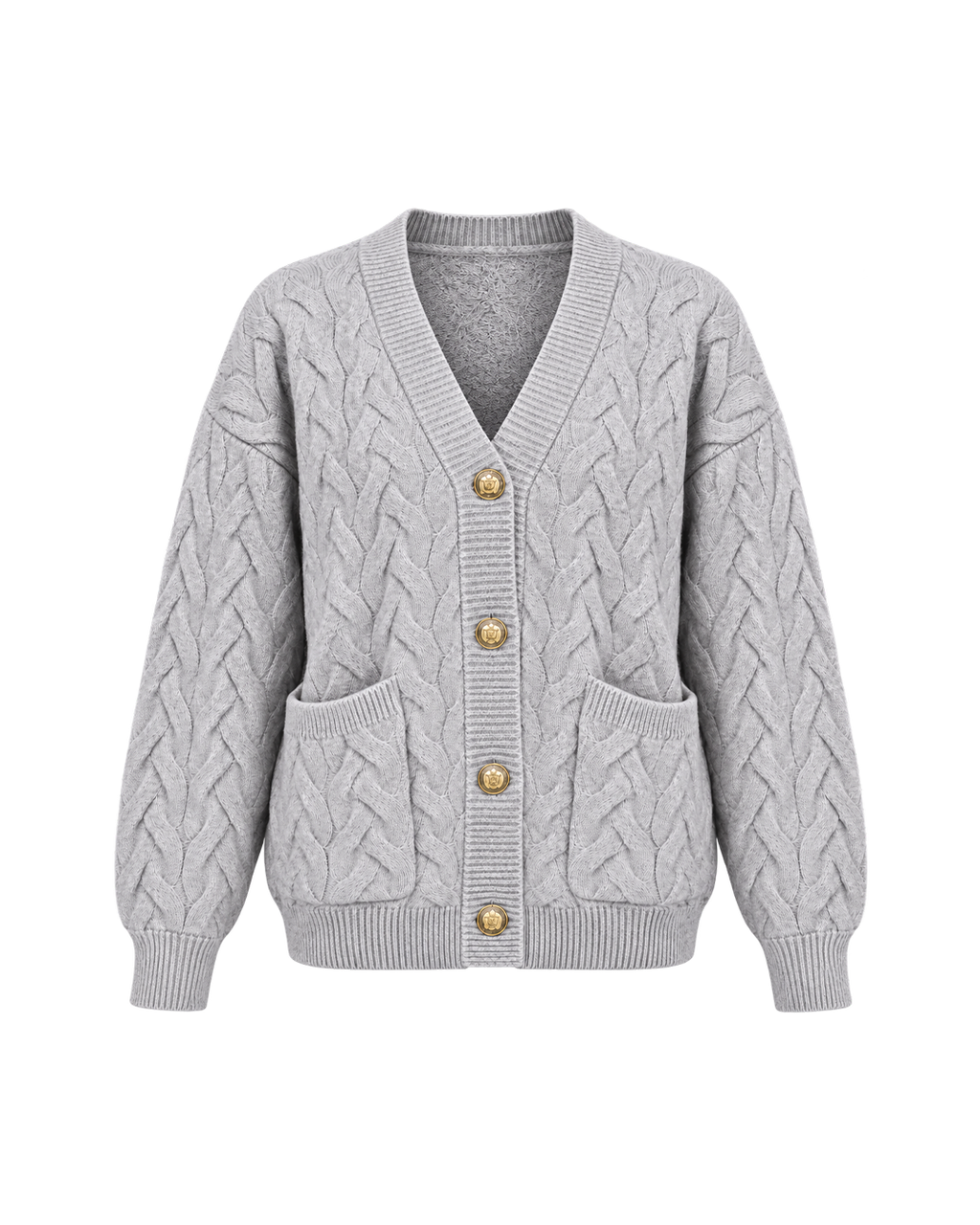 Cable-Knit Gold-Button Cardigan