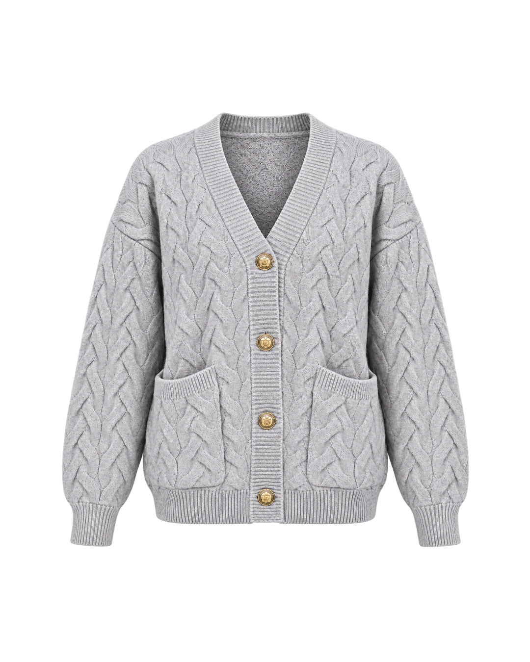 Cable-Knit Gold-Button Cardigan