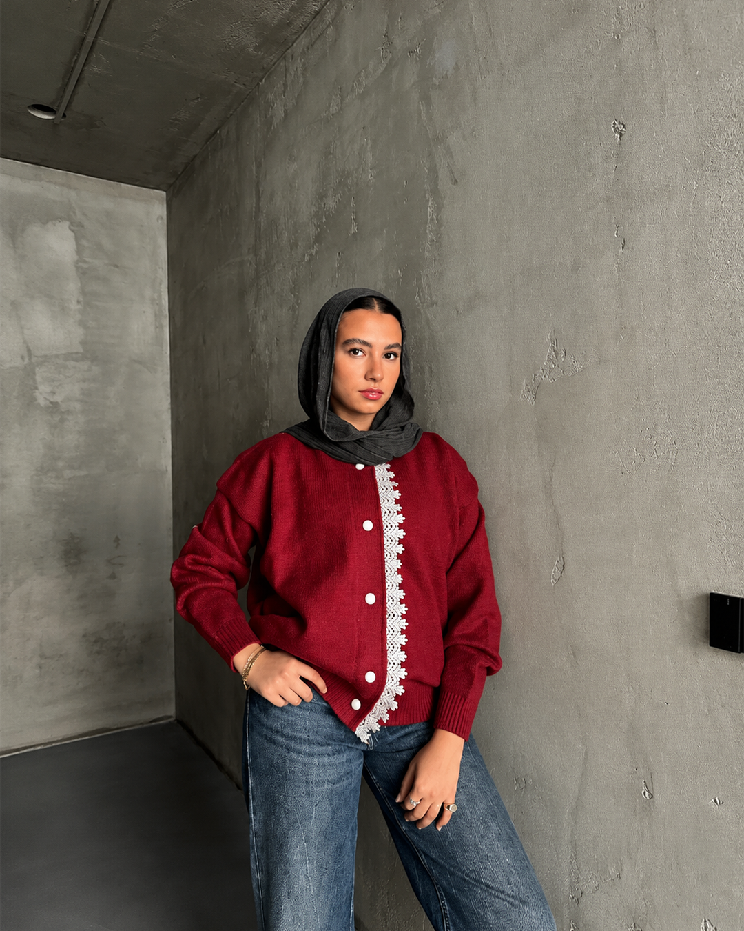 Lace-Trim Knit Cardigan