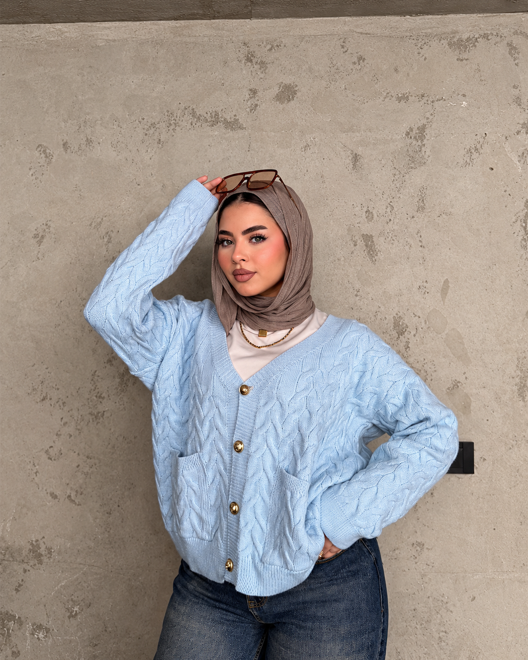Cable-Knit Gold-Button Cardigan