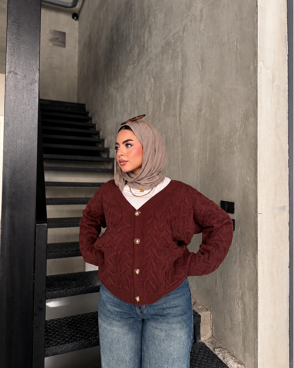 Cable-Knit Gold-Button Cardigan