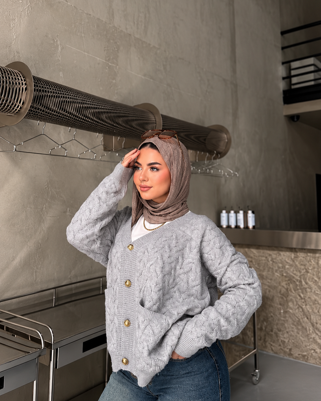 Cable-Knit Gold-Button Cardigan