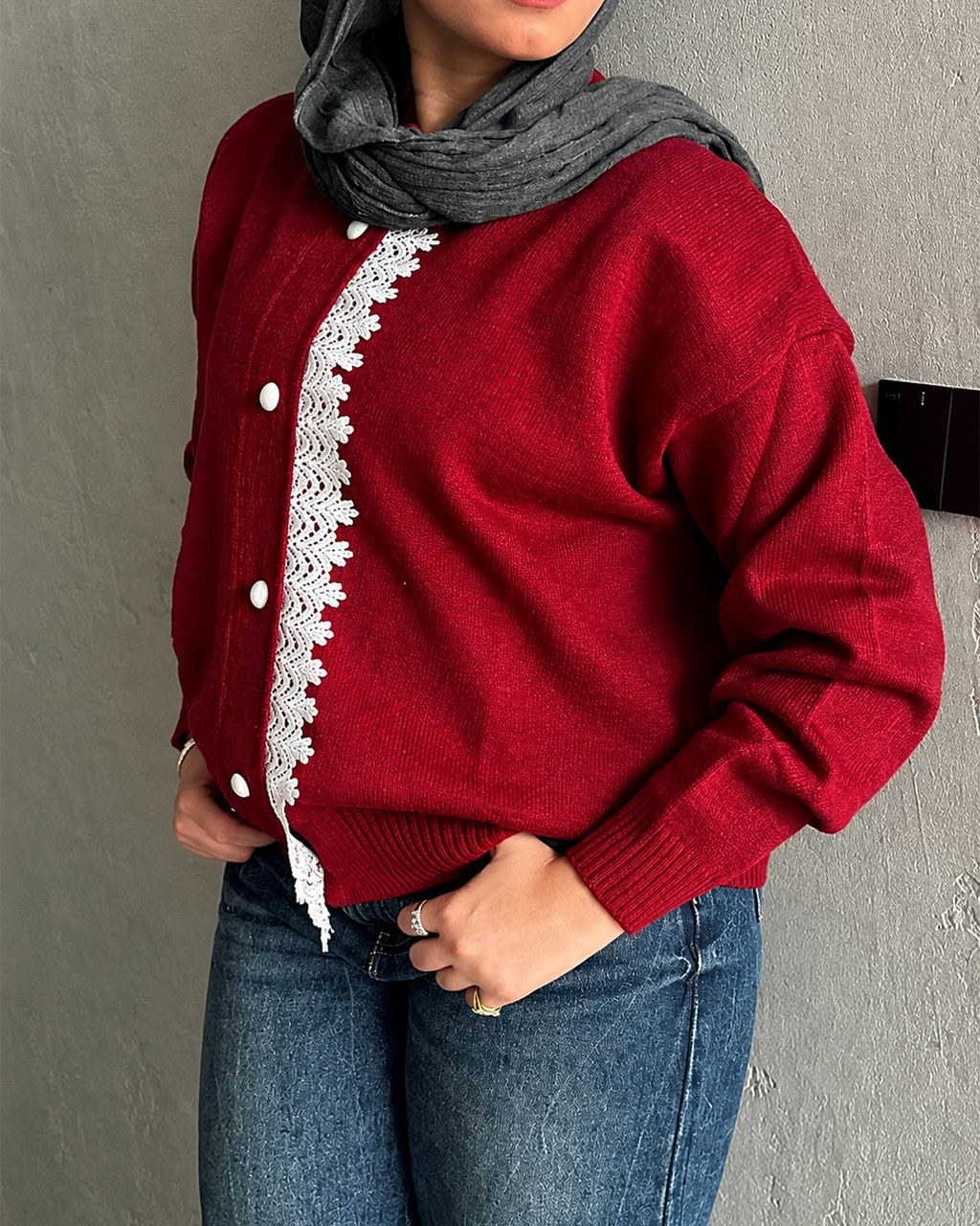 Lace-Trim Knit Cardigan
