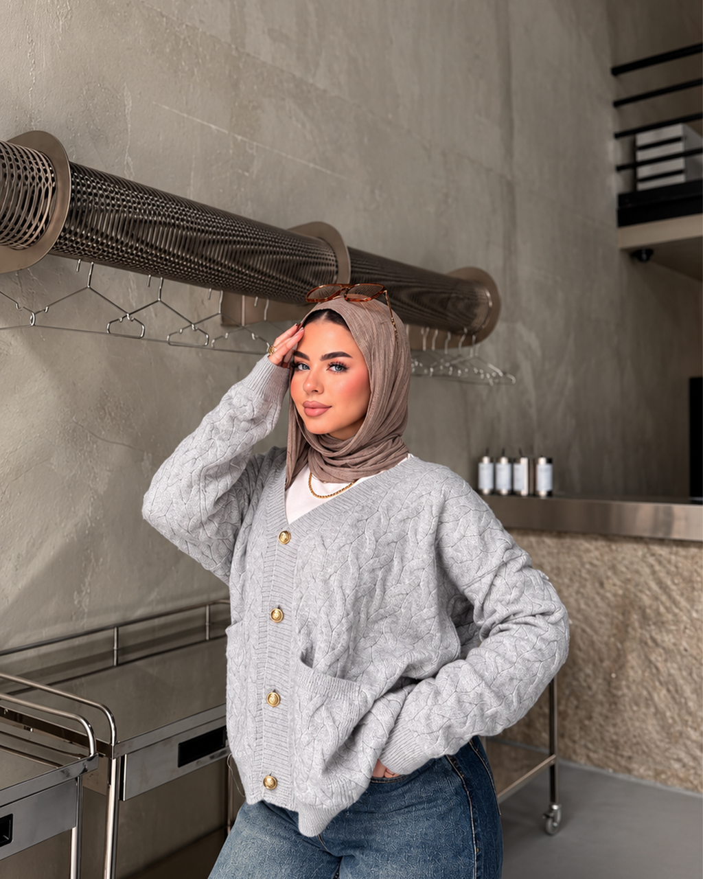 Cable-Knit Gold-Button Cardigan