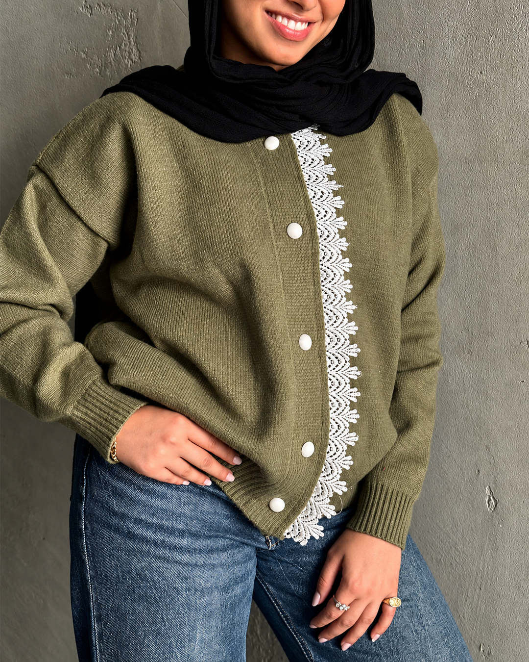 Lace-Trim Knit Cardigan