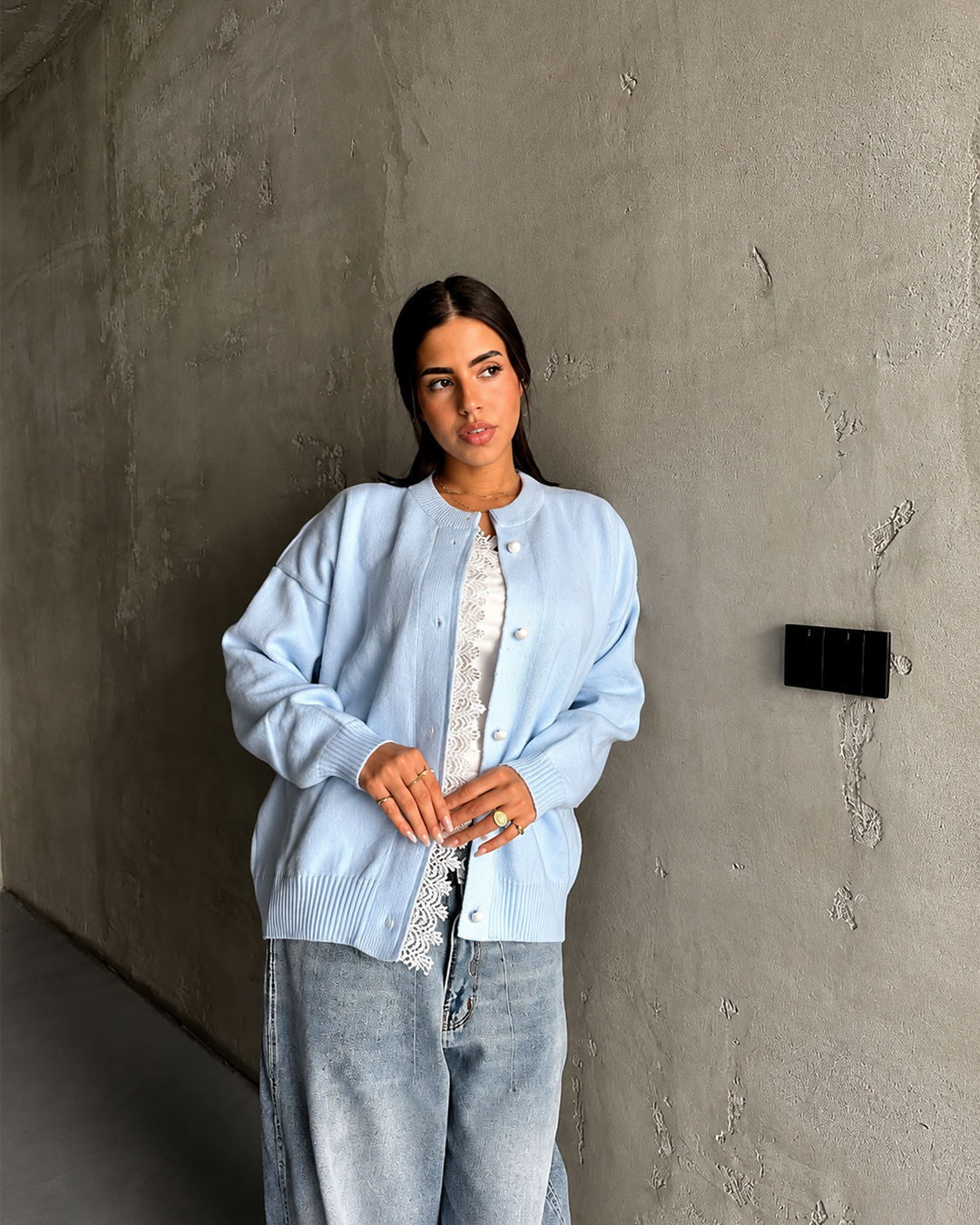 Lace-Trim Knit Cardigan