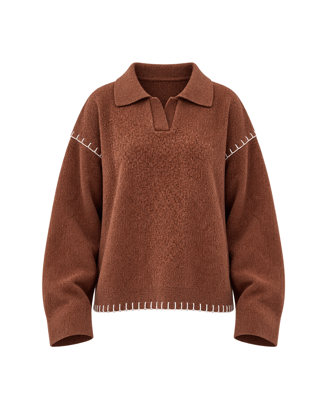 Contrast Stitch Polo Knit Sweater