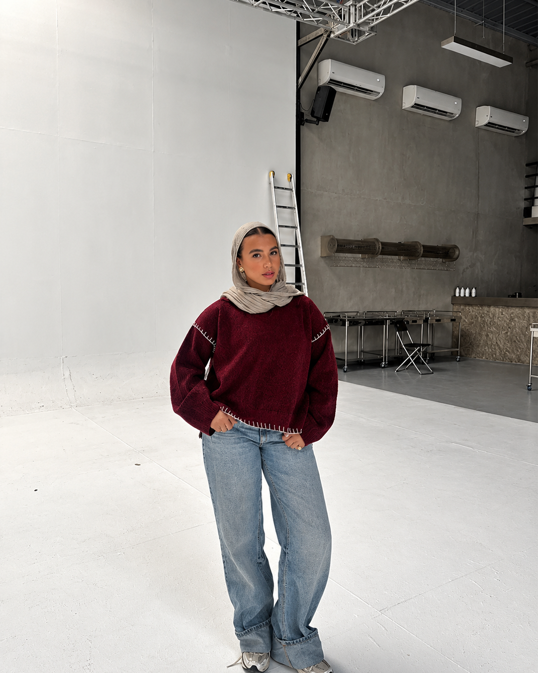 Contrast Stitch Polo Knit Sweater