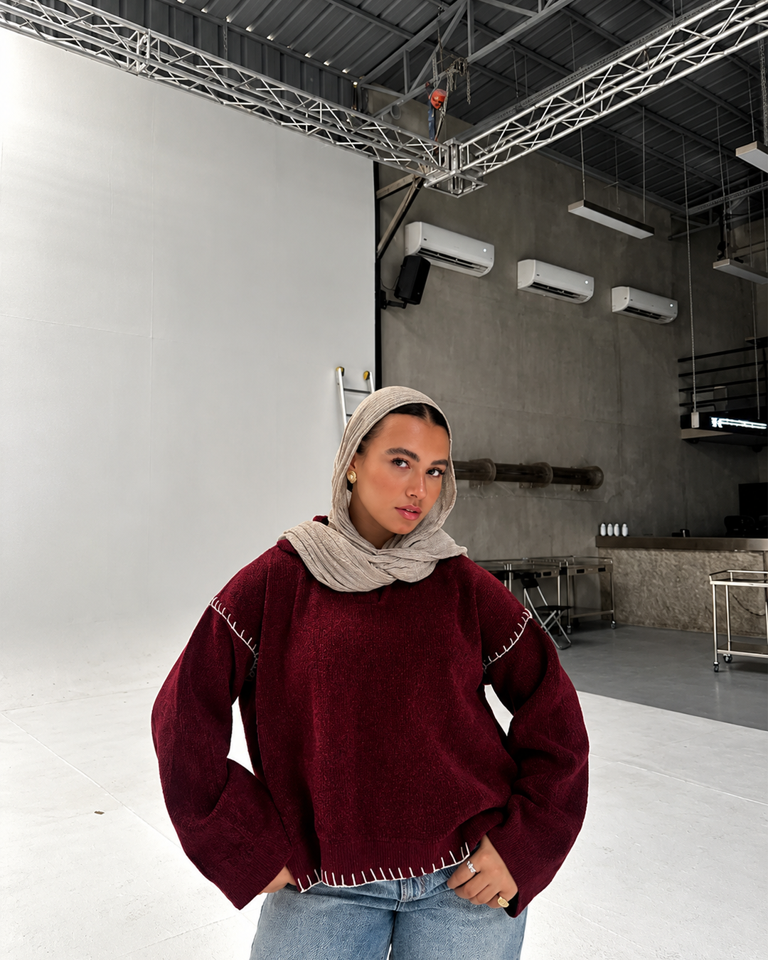 Contrast Stitch Polo Knit Sweater