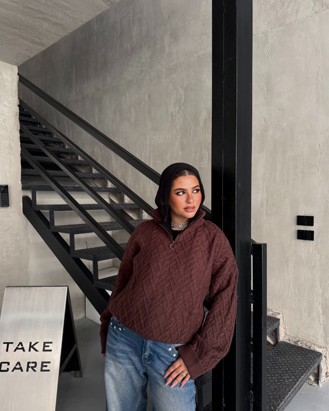 Cable Knit Quarter Zip Hoodie