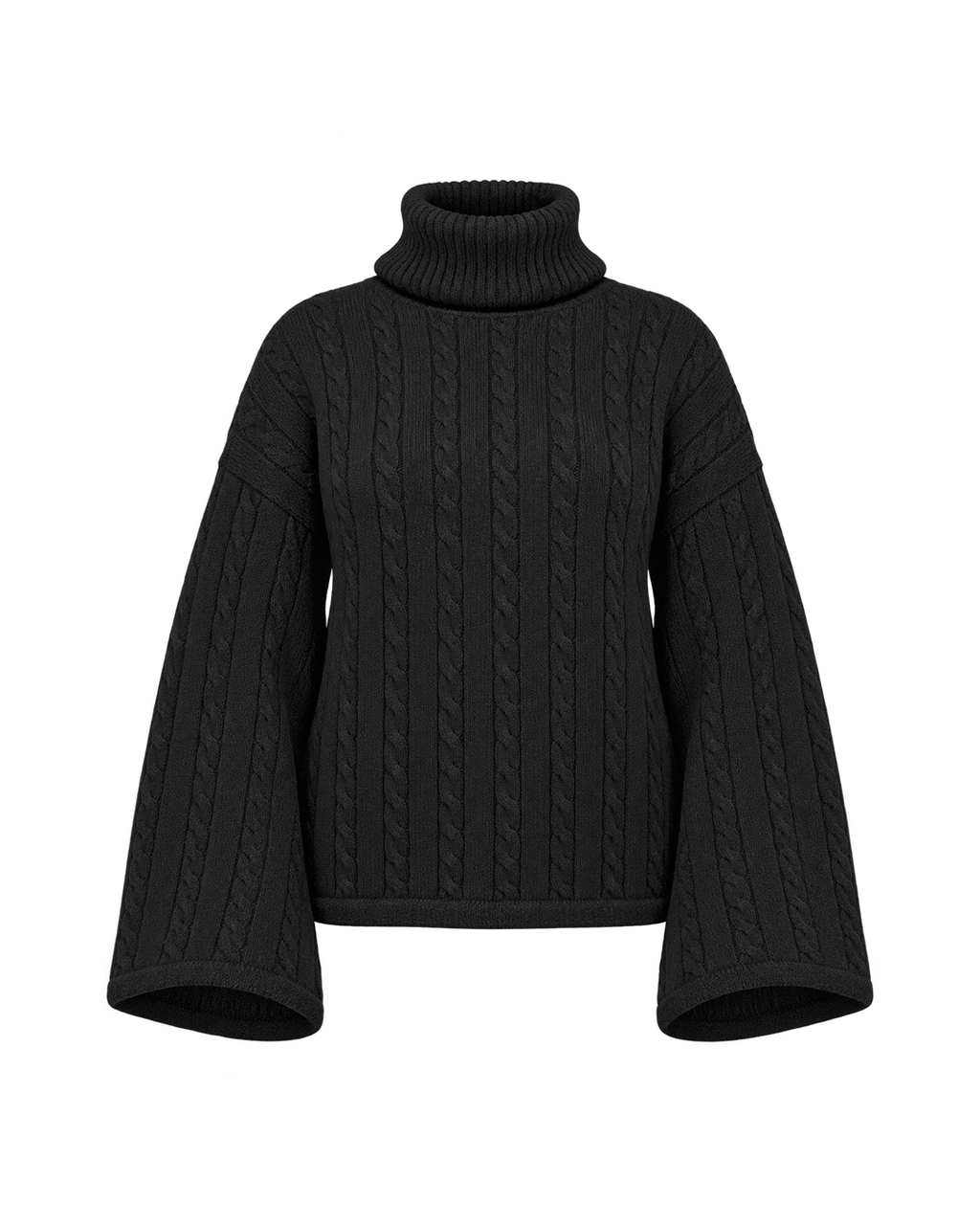 Cable Knit Flared Sleeve Turtleneck Sweater